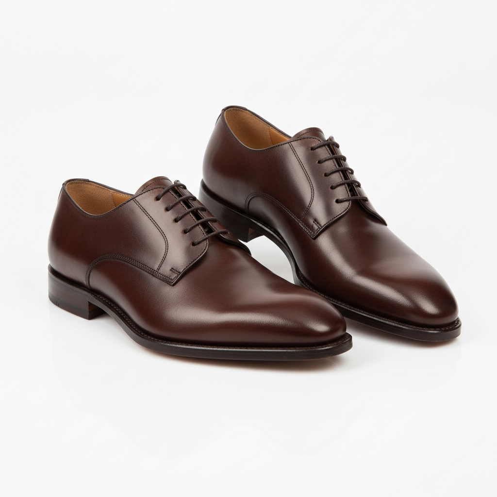 Premium dark brown leather men's dress shoes on a white background — Father's Day gift