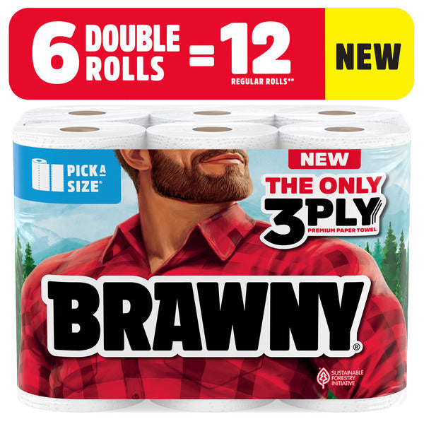 BRAWNY PICK-A-SIZE PAPER TOWELS, 6 DOUBLE ROLLS