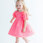 Neon Pink Puff Sleeve Sequin Dress