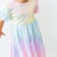 Ombre Puff Sleeve Sequin Dress